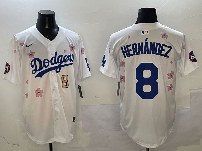 Men Los Angeles Dodgers #8 Hernandez White Sakura Edition 2025 Nike MLB Jersey style 6
